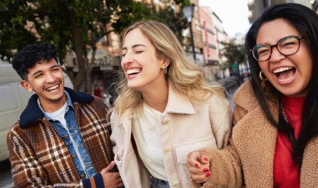 a group of people laughing